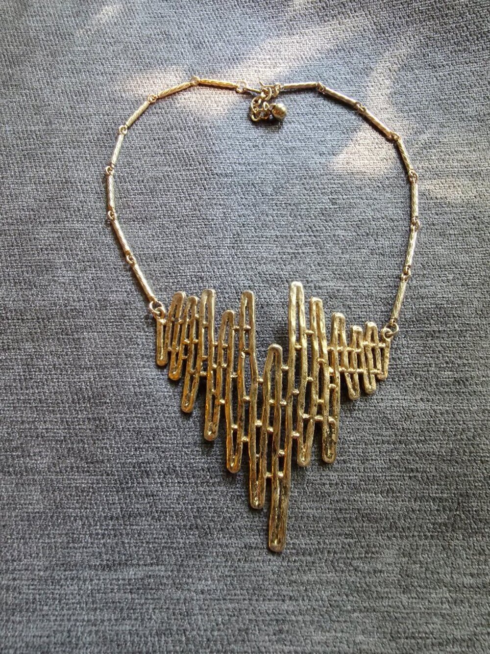 Vintage sculptural brutalist gold tone bib necklace MCM